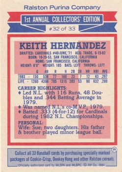 1984 Topps Ralston Purina #32 Keith Hernandez Back