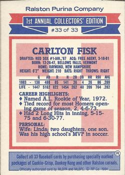 1984 Topps Ralston Purina #33 Carlton Fisk Back