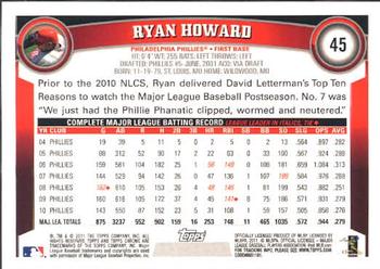 2011 Topps Chrome #45 Ryan Howard Back