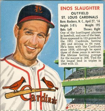 1952 Red Man #NL20 Enos Slaughter Front