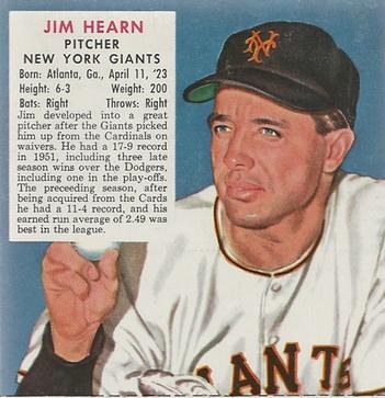 1952 Red Man #NL8 Jim Hearn Front