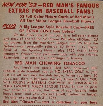 1953 Red Man #AL12 Gene Woodling Back