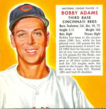1953 Red Man #NL2 Bobby Adams Front