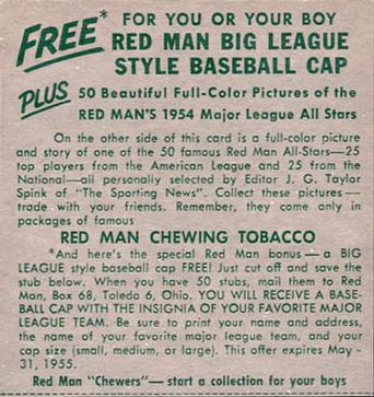 1954 Red Man #AL10 Billy Pierce Back