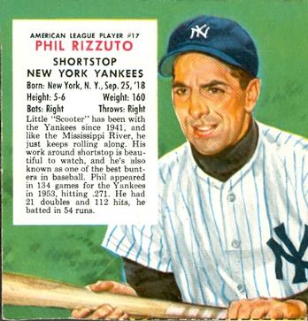 1954 Red Man #AL17 Phil Rizzuto Front