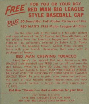 1955 Red Man #AL4 Nelson Fox Back