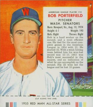 1955 Red Man #AL10 Bob Porterfield Front