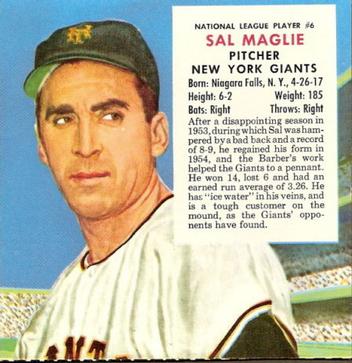 1955 Red Man #NL6 Sal Maglie Front