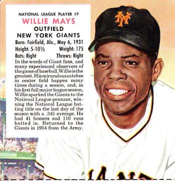 1955 Red Man #NL7 Willie Mays Front
