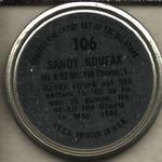 1964 Topps - Coins #106 Sandy Koufax Back