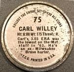 1964 Topps - Coins #75 Carl Willey Back
