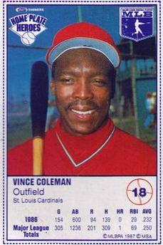 1987 Kraft Home Plate Heroes #18 Vince Coleman Front