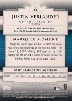 2011 Topps Marquee #22 Justin Verlander Back