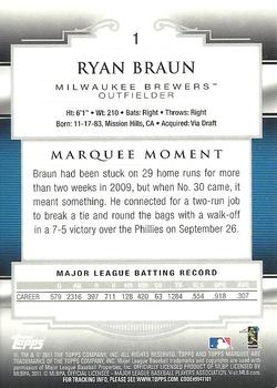 2011 Topps Marquee #1 Ryan Braun Back