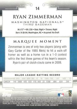 2011 Topps Marquee #14 Ryan Zimmerman Back
