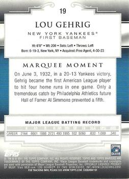 2011 Topps Marquee #19 Lou Gehrig Back