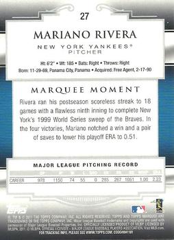 2011 Topps Marquee #27 Mariano Rivera Back