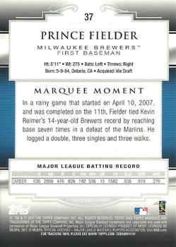 2011 Topps Marquee #37 Prince Fielder Back