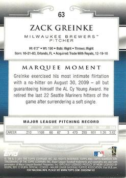 2011 Topps Marquee #63 Zack Greinke Back