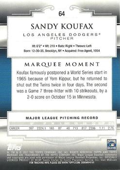 2011 Topps Marquee #64 Sandy Koufax Back