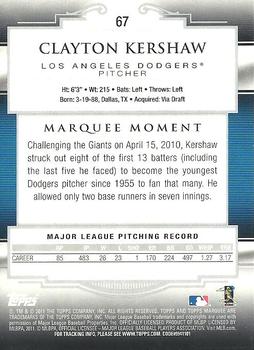 2011 Topps Marquee #67 Clayton Kershaw Back