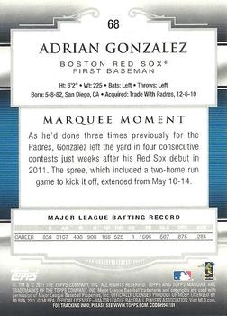 2011 Topps Marquee #68 Adrian Gonzalez Back