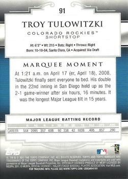 2011 Topps Marquee #91 Troy Tulowitzki Back