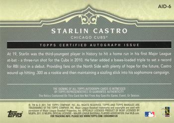 2011 Topps Marquee - Acclaimed Impressions Dual Relic Autographs #AID-6 Starlin Castro Back