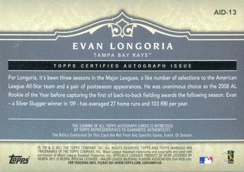 2011 Topps Marquee - Acclaimed Impressions Dual Relic Autographs #AID-13 Evan Longoria Back