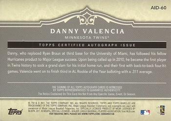 2011 Topps Marquee - Acclaimed Impressions Dual Relic Autographs #AID-60 Danny Valencia Back
