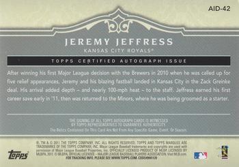 2011 Topps Marquee - Acclaimed Impressions Dual Relic Autographs #AID-42 Jeremy Jeffress Back