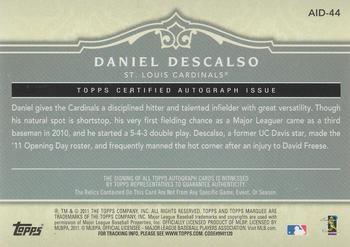 2011 Topps Marquee - Acclaimed Impressions Dual Relic Autographs #AID-44 Daniel Descalso Back
