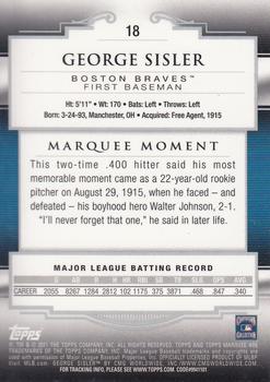 2011 Topps Marquee - Blue #18 George Sisler Back