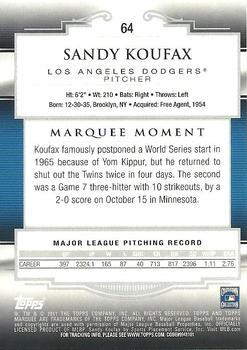 2011 Topps Marquee - Blue #64 Sandy Koufax Back