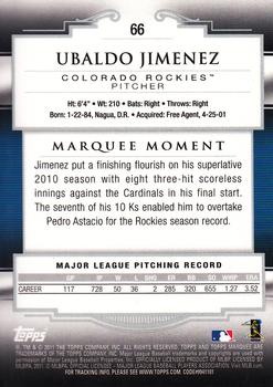 2011 Topps Marquee - Blue #66 Ubaldo Jimenez Back
