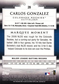 2011 Topps Marquee - Copper #28 Carlos Gonzalez Back
