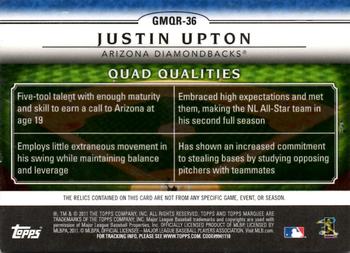2011 Topps Marquee - Gametime Mementos Quad Relics #GMQR-36 Justin Upton Back