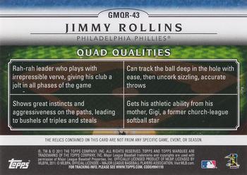 2011 Topps Marquee - Gametime Mementos Quad Relics #GMQR-43 Jimmy Rollins Back