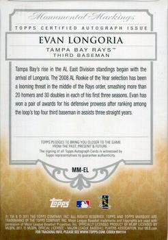2011 Topps Marquee - Monumental Markings Autographs #MM-EL Evan Longoria Back