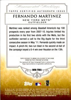 2011 Topps Marquee - Monumental Markings Autographs #MM-FMA Fernando Martinez Back