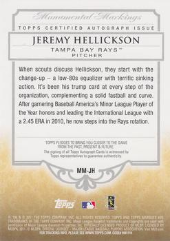 2011 Topps Marquee - Monumental Markings Autographs #MM-JH Jeremy Hellickson Back