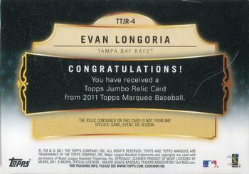 2011 Topps Marquee - Titanic Threads #TTJR-4 Evan Longoria Back