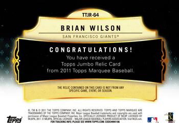 2011 Topps Marquee - Titanic Threads Gold #TTJR-64 Brian Wilson Back