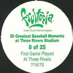 1995 Coca-Cola Pittsburgh Pirates Pogs SGA #8 First Game Played at Three Rivers 7/16/70 Back