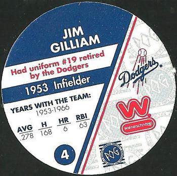 1995 Weinerschnitzel Dodgers Rookie of the Year Pogs #4 Jim Gilliam Back