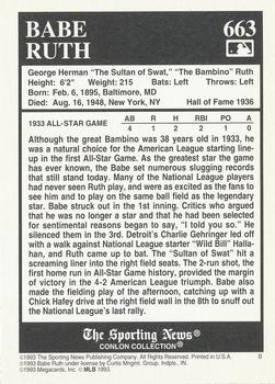 1993 Conlon Collection TSN #663 Babe Ruth Back