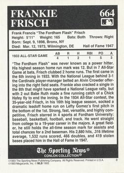 1993 Conlon Collection TSN #664 Frankie Frisch Back