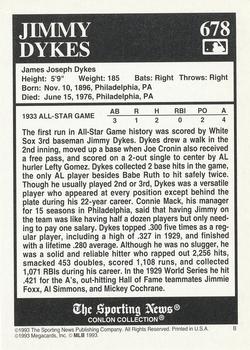 1993 Conlon Collection TSN #678 Jimmie Dykes Back