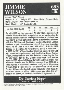 1993 Conlon Collection TSN #683 Jimmie Wilson Back