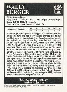 1993 Conlon Collection TSN #686 Wally Berger Back